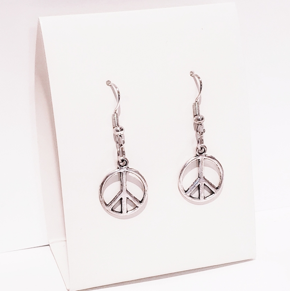 N. Silver Peace French Hook Earrings